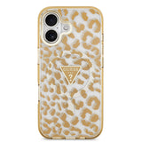 Apple iPhone 17 Kılıf Guess Orjinal Lisanslı M-safe Şarj Özellikli Üçgen Logolu Simli Leopar Desenli Kapak