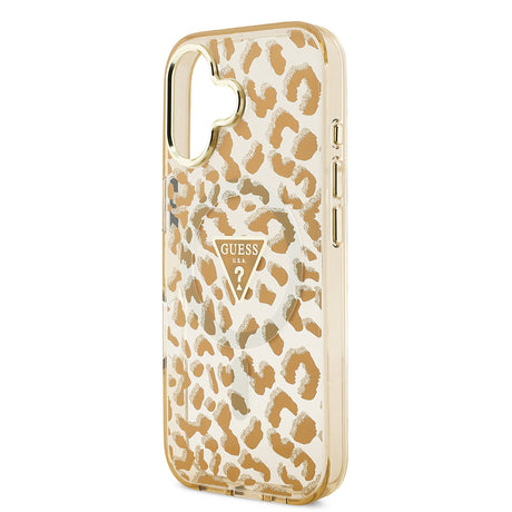 Apple iPhone 17 Kılıf Guess Orjinal Lisanslı M-safe Şarj Özellikli Üçgen Logolu Simli Leopar Desenli Kapak