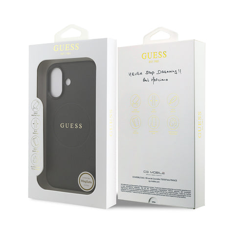 Apple iPhone 17 Kılıf Guess Orjinal Lisanslı M-safe Şarj Özellikli Yazı Logolu PU Deri Kapak