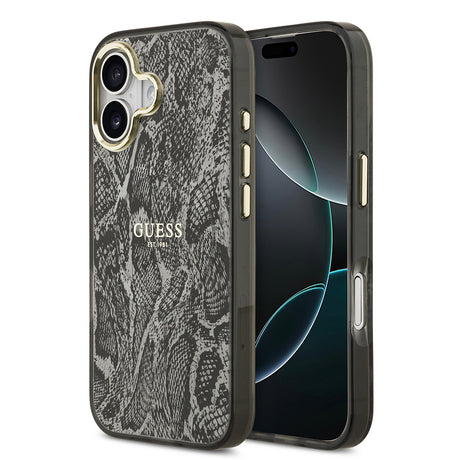 Apple iPhone 17 Kılıf Guess Orjinal Lisanslı M-safe Şarj Özellikli Yazı Logolu Python Desenli Kapak