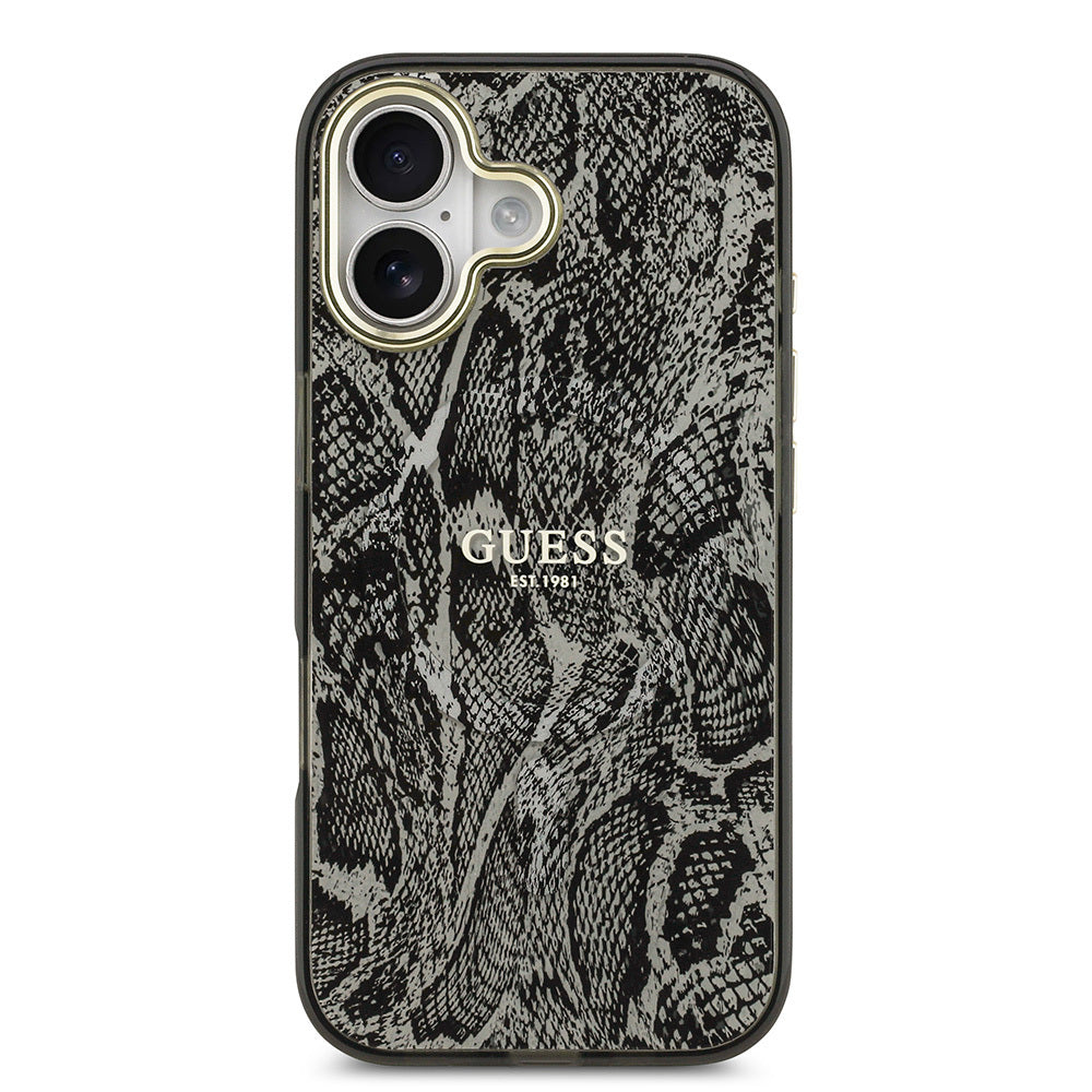 Apple iPhone 17 Kılıf Guess Orjinal Lisanslı M-safe Şarj Özellikli Yazı Logolu Python Desenli Kapak