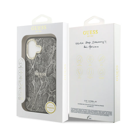 Apple iPhone 17 Kılıf Guess Orjinal Lisanslı M-safe Şarj Özellikli Yazı Logolu Python Desenli Kapak