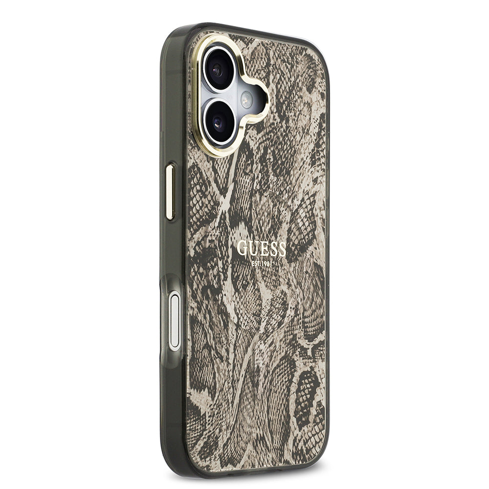 Apple iPhone 17 Kılıf Guess Orjinal Lisanslı M-safe Şarj Özellikli Yazı Logolu Python Desenli Kapak
