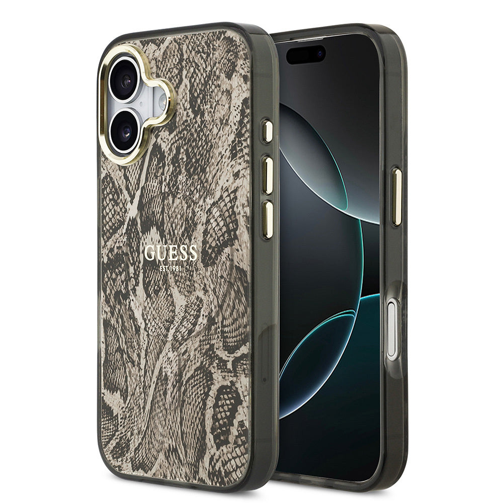 Apple iPhone 17 Kılıf Guess Orjinal Lisanslı M-safe Şarj Özellikli Yazı Logolu Python Desenli Kapak