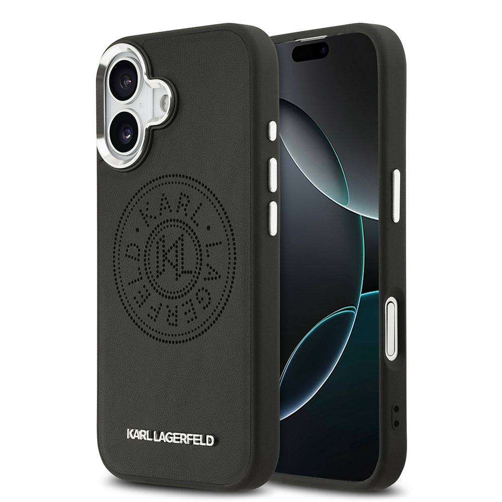 Apple iPhone 17 Kılıf Karl Lagerfeld Orjinal Lisanslı M-safe Şarj Özellikli Delikli Tasarım Metal Logolu PU Deri Kapak