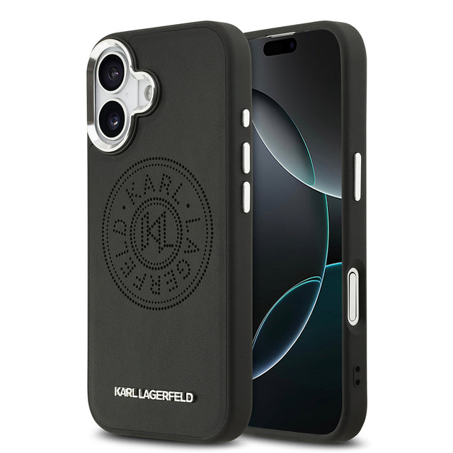 Apple iPhone 17 Kılıf Karl Lagerfeld Orjinal Lisanslı M-safe Şarj Özellikli Delikli Tasarım Metal Logolu PU Deri Kapak