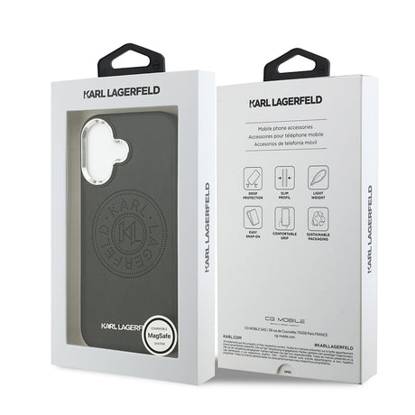 Apple iPhone 17 Kılıf Karl Lagerfeld Orjinal Lisanslı M-safe Şarj Özellikli Delikli Tasarım Metal Logolu PU Deri Kapak