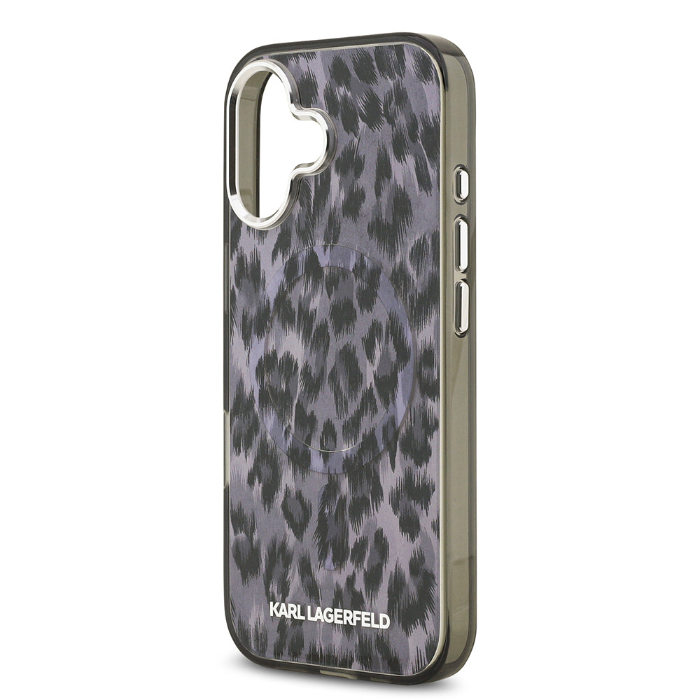 Apple iPhone 17 Kılıf Karl Lagerfeld Orjinal Lisanslı M-safe Şarj Özellikli IML Leopar Baskılı Kapak