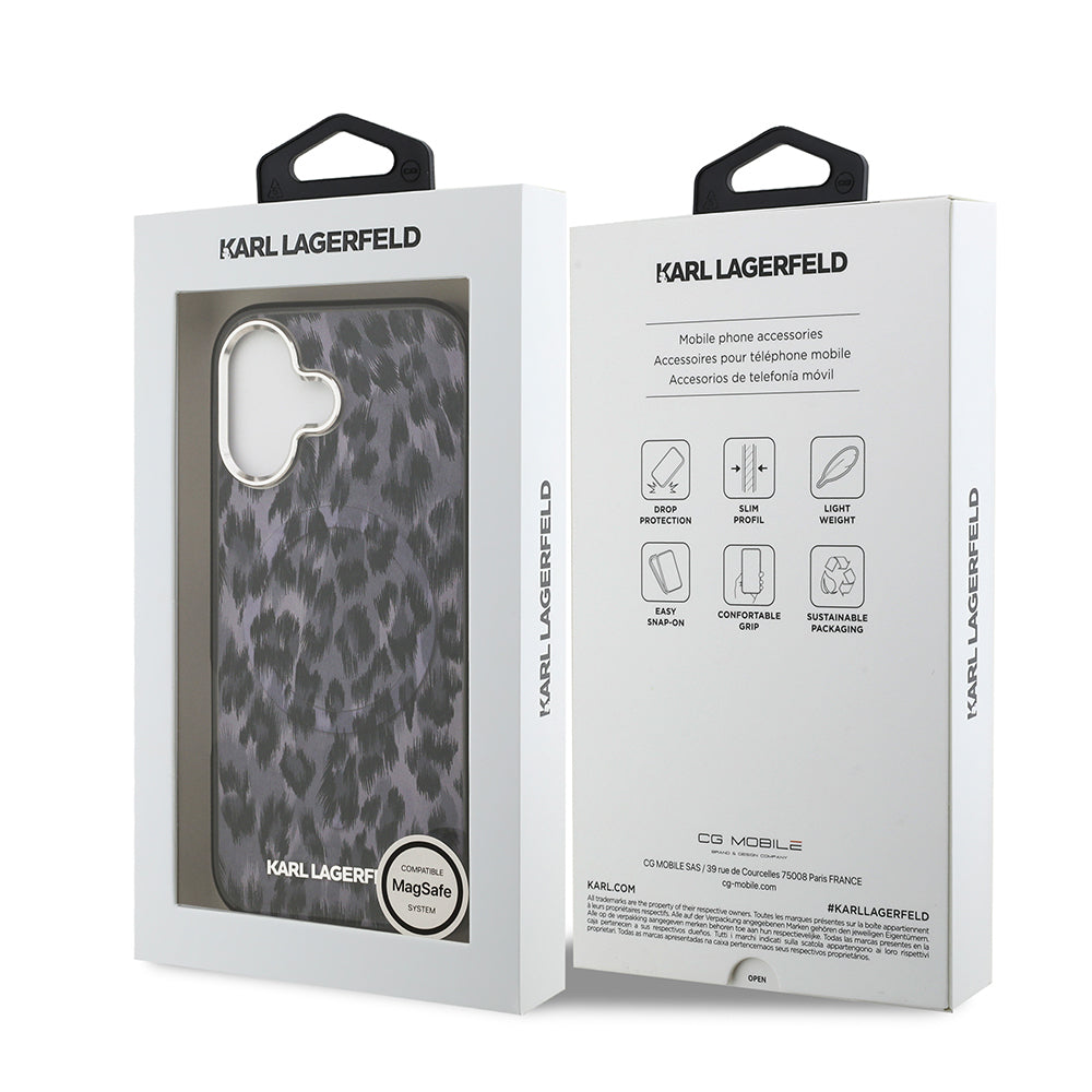 Apple iPhone 17 Kılıf Karl Lagerfeld Orjinal Lisanslı M-safe Şarj Özellikli IML Leopar Baskılı Kapak
