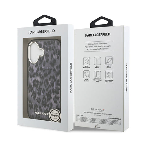 Apple iPhone 17 Kılıf Karl Lagerfeld Orjinal Lisanslı M-safe Şarj Özellikli IML Leopar Baskılı Kapak