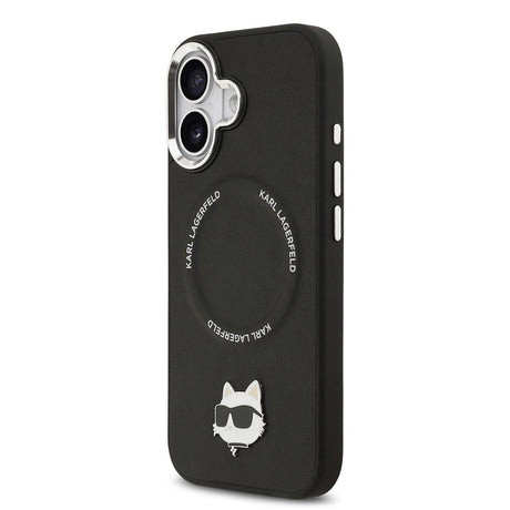 Apple iPhone 17 Kılıf Karl Lagerfeld Orjinal Lisanslı M-safe Şarj Özellikli Metal Kamera ve Buton Tasarımlı Choupette PU Deri Kapak