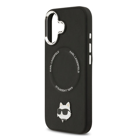 Apple iPhone 17 Kılıf Karl Lagerfeld Orjinal Lisanslı M-safe Şarj Özellikli Metal Kamera ve Buton Tasarımlı Choupette PU Deri Kapak