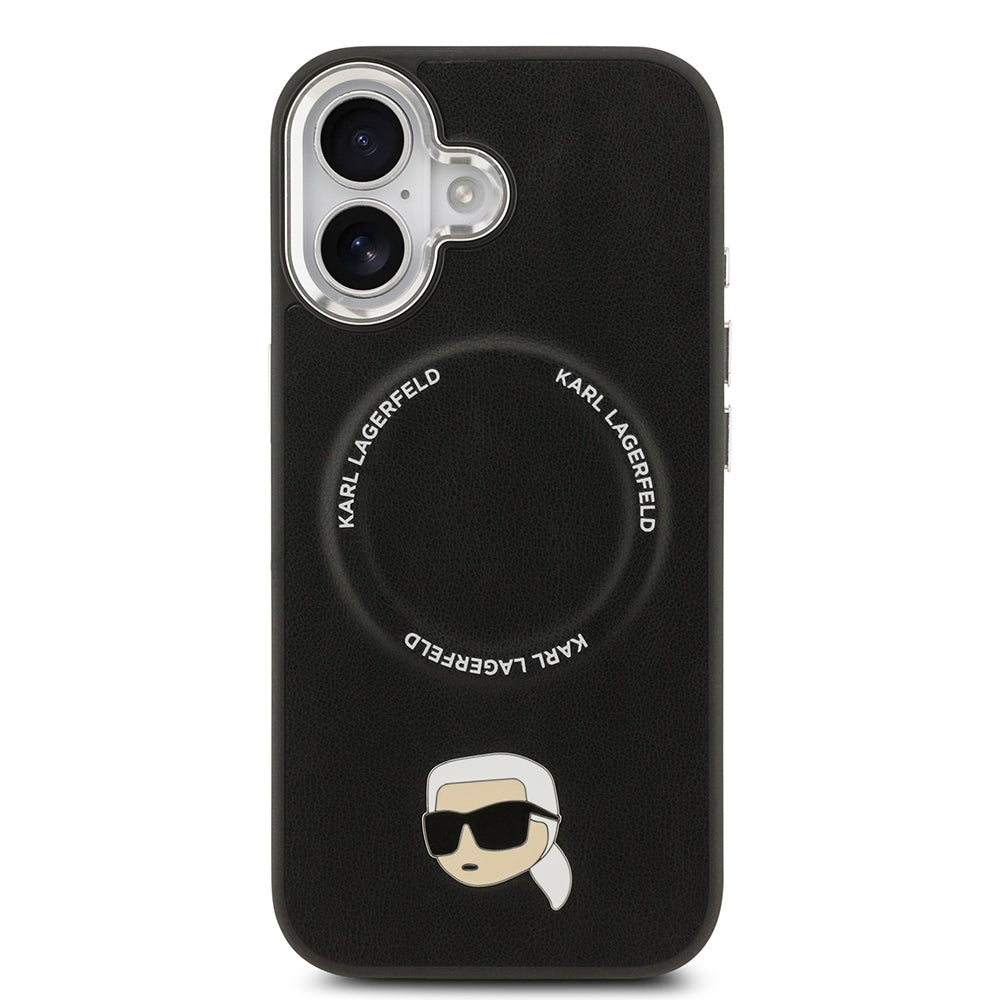 Apple iPhone 17 Kılıf Karl Lagerfeld Orjinal Lisanslı M-safe Şarj Özellikli Metal Kamera ve Buton Tasarımlı Karl PU Deri Kapak