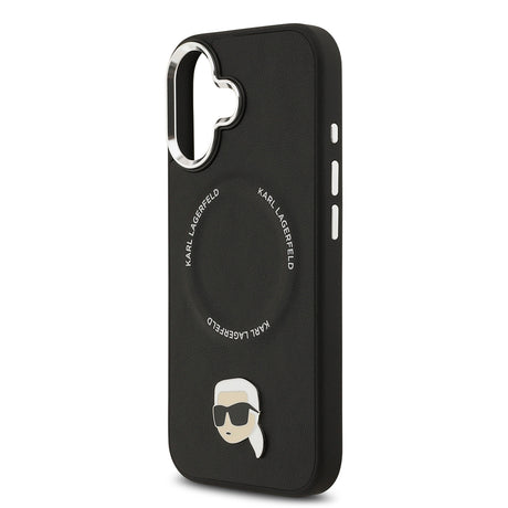 Apple iPhone 17 Kılıf Karl Lagerfeld Orjinal Lisanslı M-safe Şarj Özellikli Metal Kamera ve Buton Tasarımlı Karl PU Deri Kapak