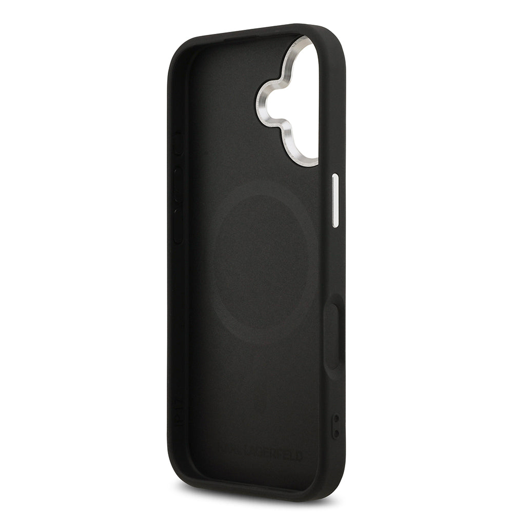 Apple iPhone 17 Kılıf Karl Lagerfeld Orjinal Lisanslı M-safe Şarj Özellikli Metal Kamera ve Buton Tasarımlı Karl PU Deri Kapak