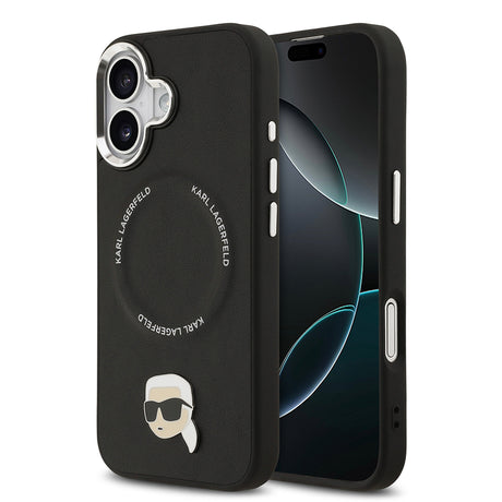 Apple iPhone 17 Kılıf Karl Lagerfeld Orjinal Lisanslı M-safe Şarj Özellikli Metal Kamera ve Buton Tasarımlı Karl PU Deri Kapak
