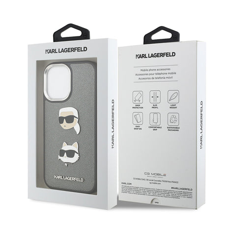 Apple iPhone 17 Kılıf Karl Lagerfeld Orjinal Lisanslı Metal Logolu K&C Heads Pin Kapak