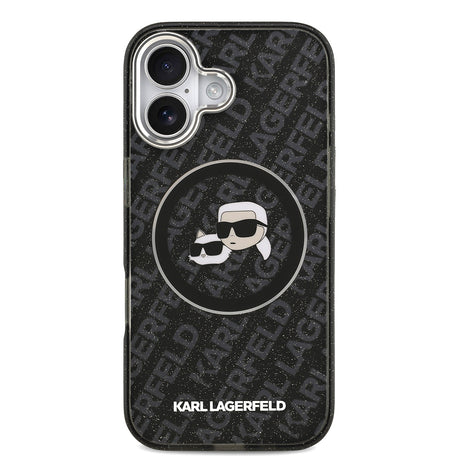 Apple iPhone 17 Kılıf Karl Lagerfeld Orjinal Lisanslı Parlayan Simli Karl & Choupette Heads Kapak