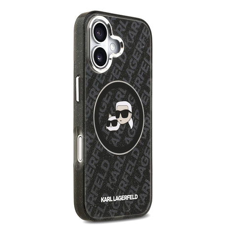 Apple iPhone 17 Kılıf Karl Lagerfeld Orjinal Lisanslı Parlayan Simli Karl & Choupette Heads Kapak