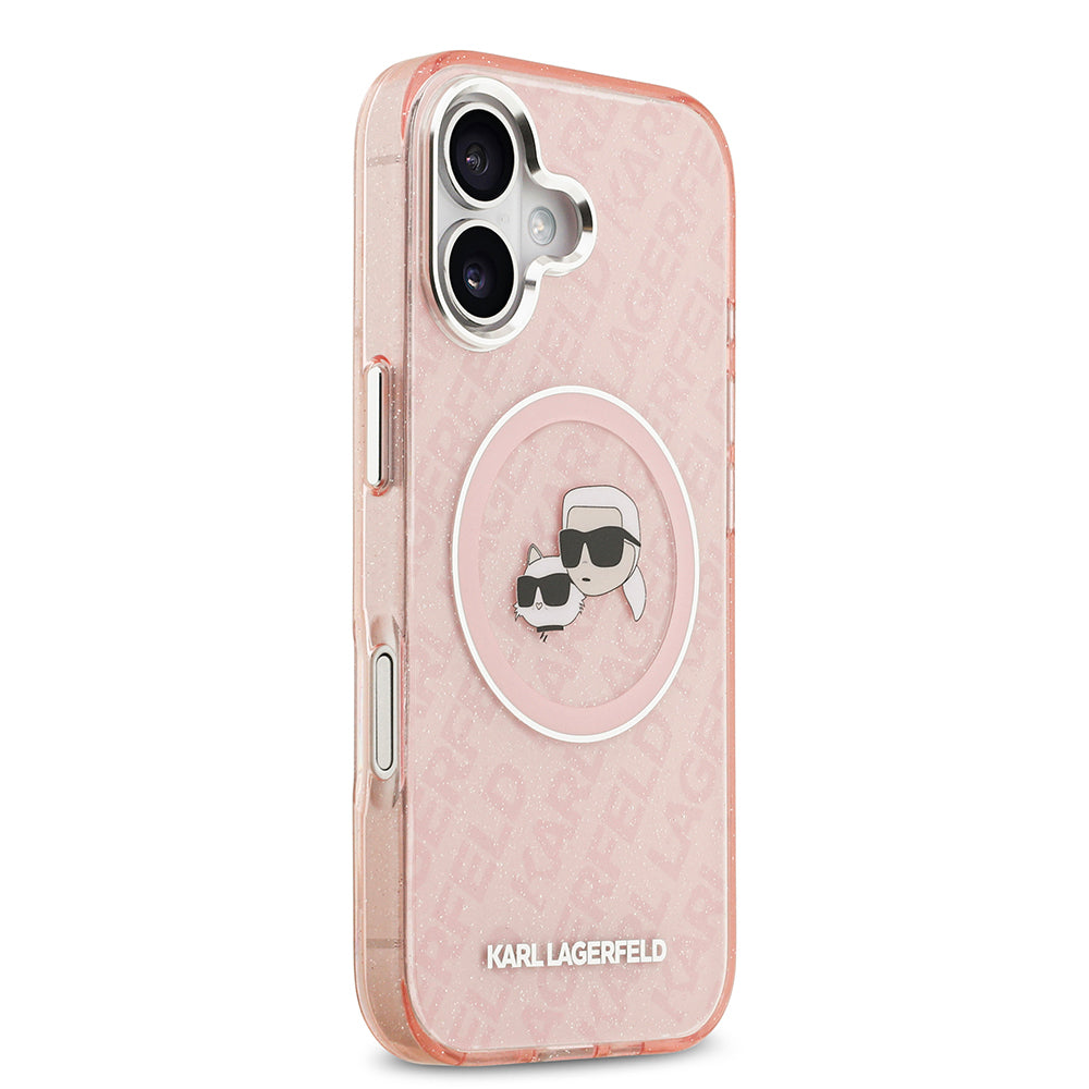 Apple iPhone 17 Kılıf Karl Lagerfeld Orjinal Lisanslı Parlayan Simli Karl & Choupette Heads Kapak
