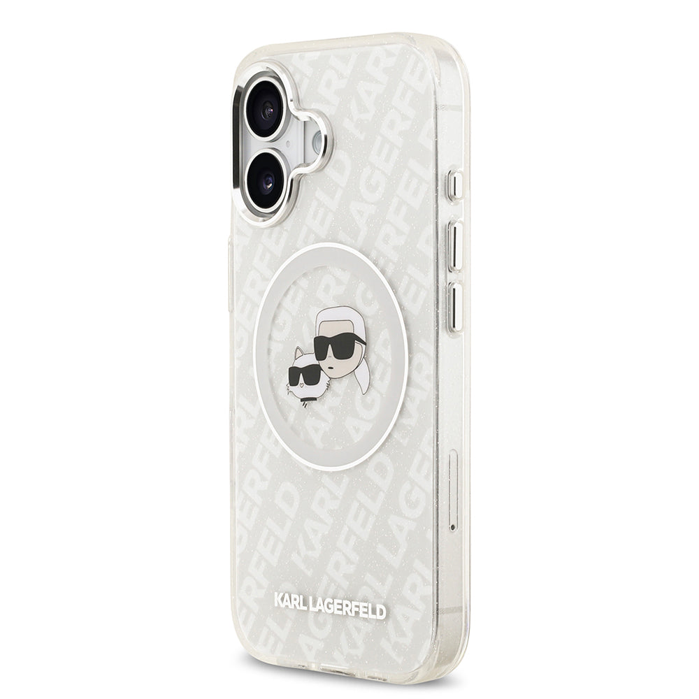 Apple iPhone 17 Kılıf Karl Lagerfeld Orjinal Lisanslı Parlayan Simli Karl & Choupette Heads Kapak
