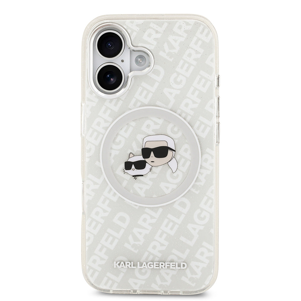 Apple iPhone 17 Kılıf Karl Lagerfeld Orjinal Lisanslı Parlayan Simli Karl & Choupette Heads Kapak