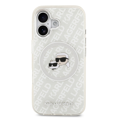Apple iPhone 17 Kılıf Karl Lagerfeld Orjinal Lisanslı Parlayan Simli Karl & Choupette Heads Kapak