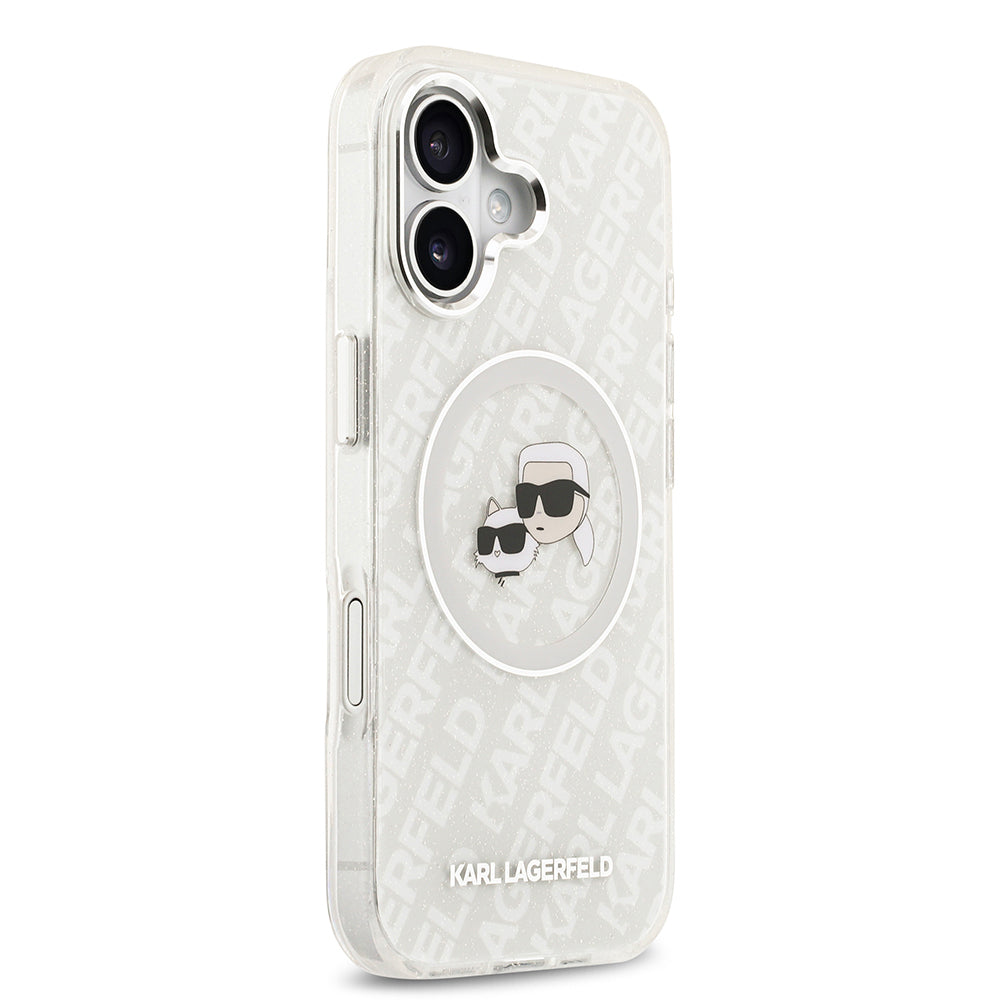 Apple iPhone 17 Kılıf Karl Lagerfeld Orjinal Lisanslı Parlayan Simli Karl & Choupette Heads Kapak