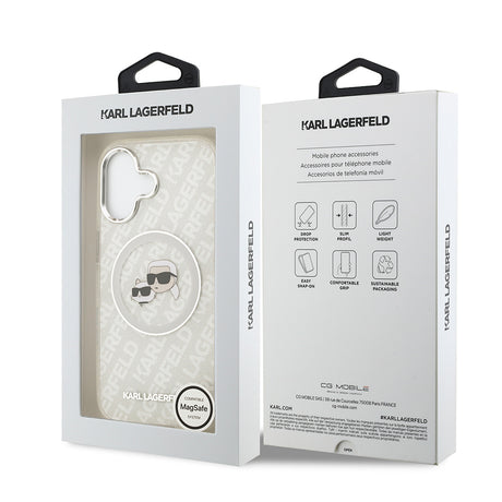 Apple iPhone 17 Kılıf Karl Lagerfeld Orjinal Lisanslı Parlayan Simli Karl & Choupette Heads Kapak