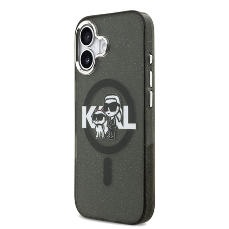 Apple iPhone 17 Kılıf Karl Lagerfeld Orjinal Lisanslı Parlayan Simli Karl & Choupette Sketch Logo Kapak