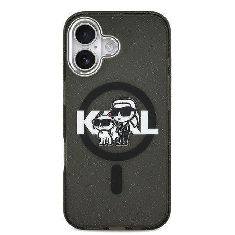 Apple iPhone 17 Kılıf Karl Lagerfeld Orjinal Lisanslı Parlayan Simli Karl & Choupette Sketch Logo Kapak