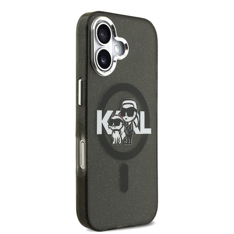 Apple iPhone 17 Kılıf Karl Lagerfeld Orjinal Lisanslı Parlayan Simli Karl & Choupette Sketch Logo Kapak