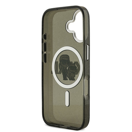 Apple iPhone 17 Kılıf Karl Lagerfeld Orjinal Lisanslı Parlayan Simli Karl & Choupette Sketch Logo Kapak