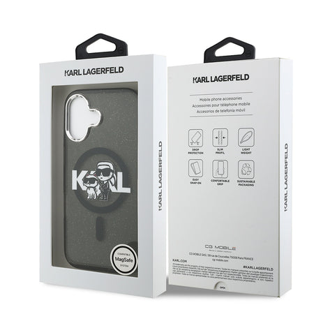 Apple iPhone 17 Kılıf Karl Lagerfeld Orjinal Lisanslı Parlayan Simli Karl & Choupette Sketch Logo Kapak