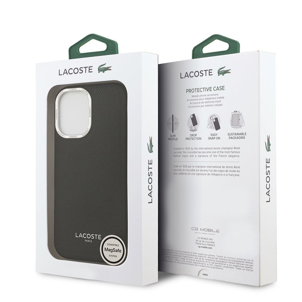 Apple iPhone 17 Kılıf Lacoste Orjinal Lisanslı M-safe Şarj Özellikli Champs Elysees PU Deri Tasarımlı Kapak