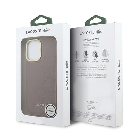 Apple iPhone 17 Kılıf Lacoste Orjinal Lisanslı M-safe Şarj Özellikli Champs Elysees PU Deri Tasarımlı Kapak