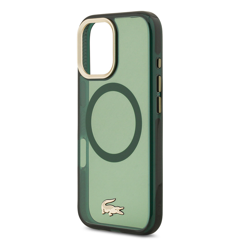 Apple iPhone 17 Kılıf Lacoste Orjinal Lisanslı M-safe Şarj Özellikli Gold Timsah Logolu Buzlu Kapak
