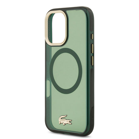 Apple iPhone 17 Kılıf Lacoste Orjinal Lisanslı M-safe Şarj Özellikli Gold Timsah Logolu Buzlu Kapak