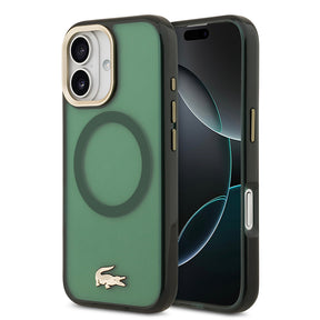 Apple iPhone 17 Kılıf Lacoste Orjinal Lisanslı M-safe Şarj Özellikli Gold Timsah Logolu Buzlu Kapak