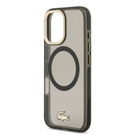 Apple iPhone 17 Kılıf Lacoste Orjinal Lisanslı M-safe Şarj Özellikli Gold Timsah Logolu Buzlu Kapak
