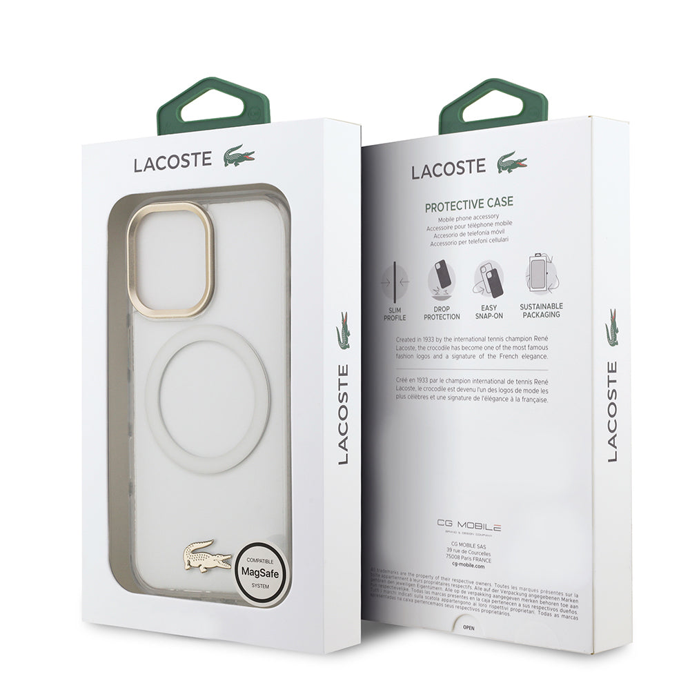 Apple iPhone 17 Kılıf Lacoste Orjinal Lisanslı M-safe Şarj Özellikli Gold Timsah Logolu Buzlu Kapak