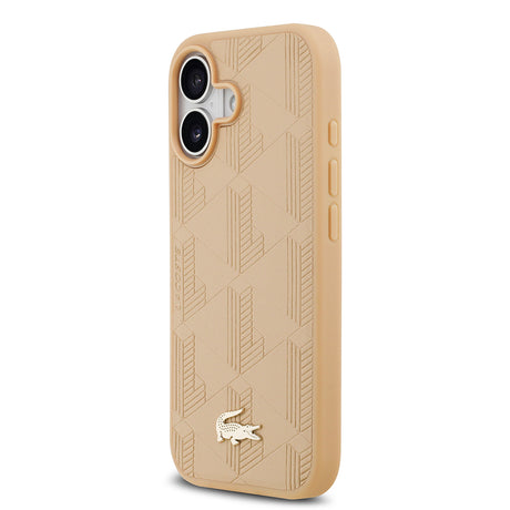Apple iPhone 17 Kılıf Lacoste Orjinal Lisanslı M-safe Şarj Özellikli PU Deri Tasarımlı Karışık Monogram Desenli Kapak