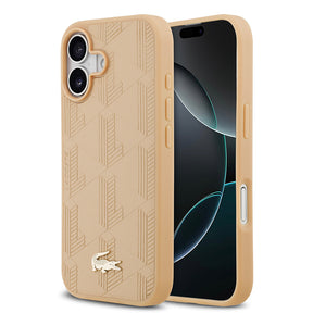 Apple iPhone 17 Kılıf Lacoste Orjinal Lisanslı M-safe Şarj Özellikli PU Deri Tasarımlı Karışık Monogram Desenli Kapak