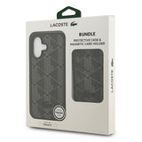 Apple iPhone 17 Kılıf Lacoste Orjinal Lisanslı M-safe Şarj Özellikli PU Deri Tasarımlı Kartlıklı Karışık Monogram Desenli Kapak