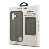 Apple iPhone 17 Kılıf Lacoste Orjinal Lisanslı M-safe Şarj Özellikli PU Deri Tasarımlı Kartlıklı Karışık Monogram Desenli Kapak