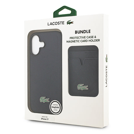Apple iPhone 17 Kılıf Lacoste Orjinal Lisanslı M-safe Şarj Özellikli PU Pike Desenli Metal Logolu Kartlıklı Kapak
