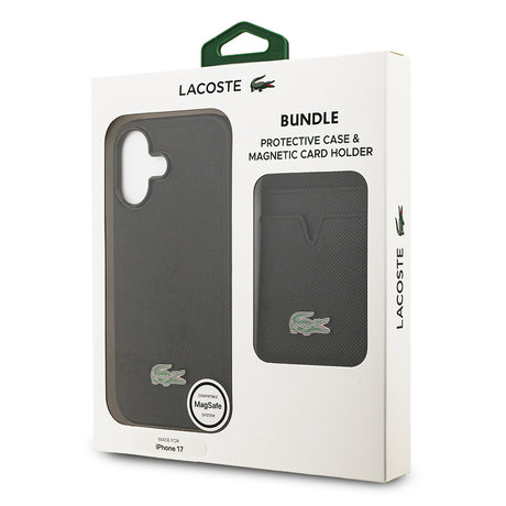 Apple iPhone 17 Kılıf Lacoste Orjinal Lisanslı M-safe Şarj Özellikli PU Pike Desenli Metal Logolu Kartlıklı Kapak