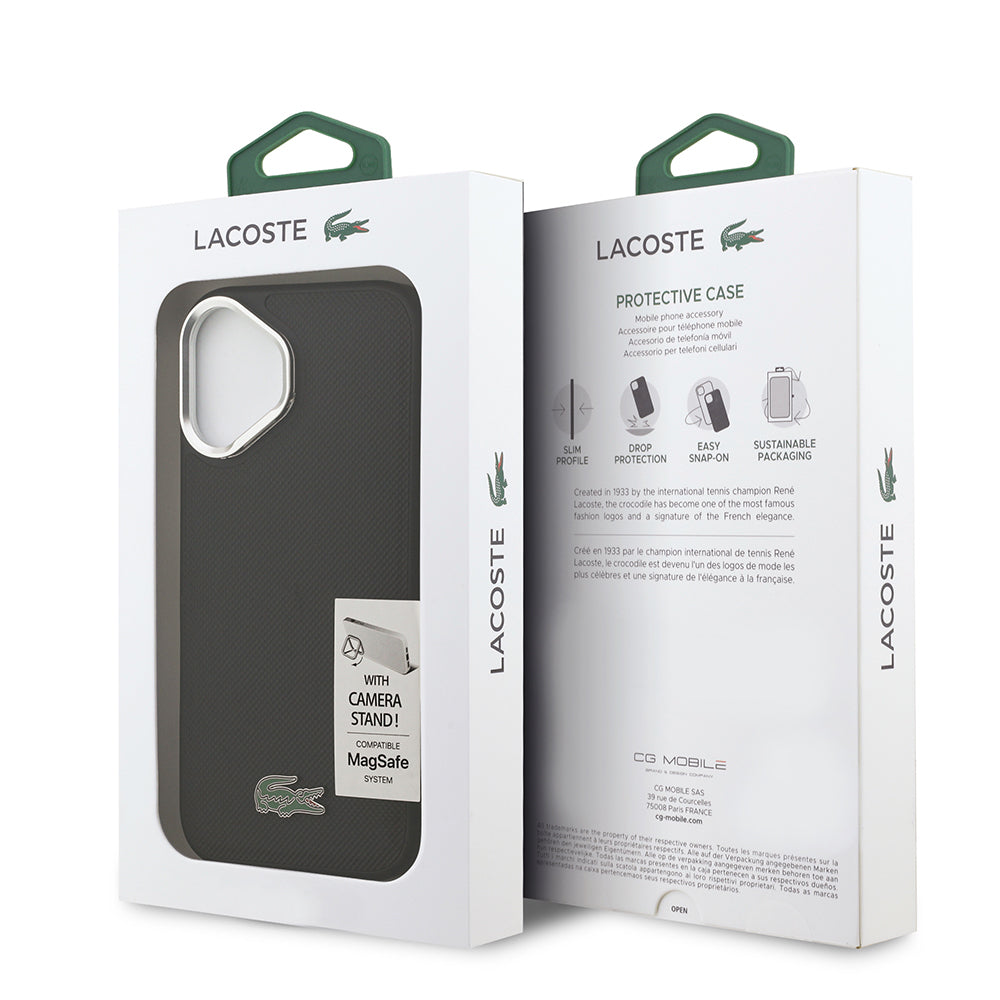 Apple iPhone 17 Kılıf Lacoste Orjinal Lisanslı M-safe Şarj Özellikli PU Pike Desenli Standlı Metal Logolu Kapak