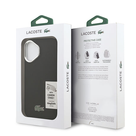 Apple iPhone 17 Kılıf Lacoste Orjinal Lisanslı M-safe Şarj Özellikli PU Pike Desenli Standlı Metal Logolu Kapak