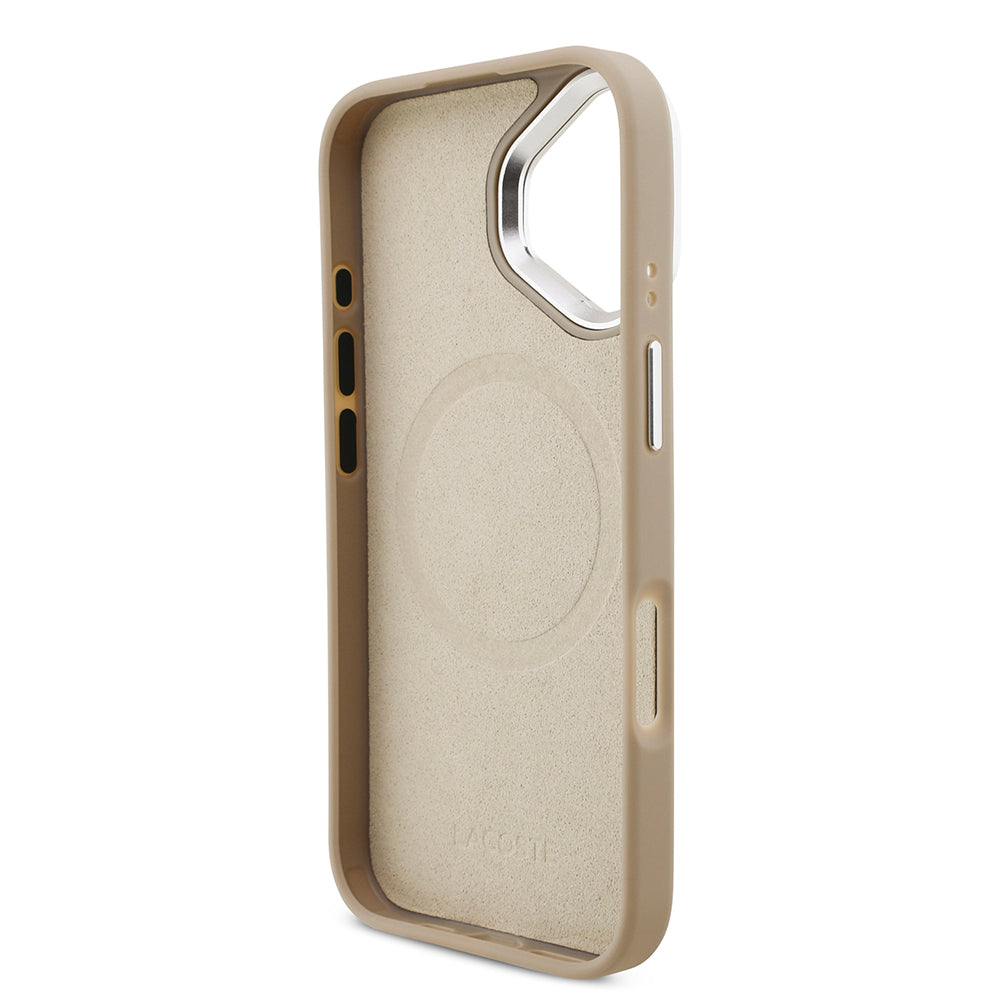 Apple iPhone 17 Kılıf Lacoste Orjinal Lisanslı M-safe Şarj Özellikli PU Pike Desenli Standlı Metal Logolu Kapak